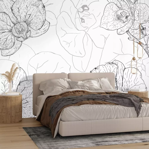 Papier peint  Croquis dessiné de fleurs d'orchidée