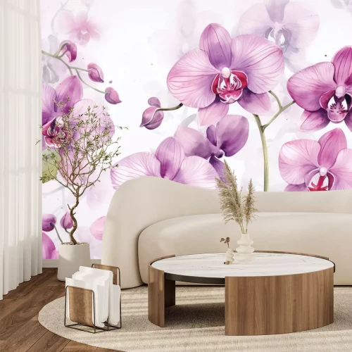 Papier peint  Orchidées roses avec réflexion d'ombre