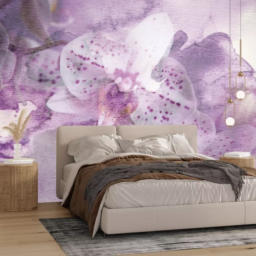Papier peint  Fleurs d'orchidée rose en aquarelle