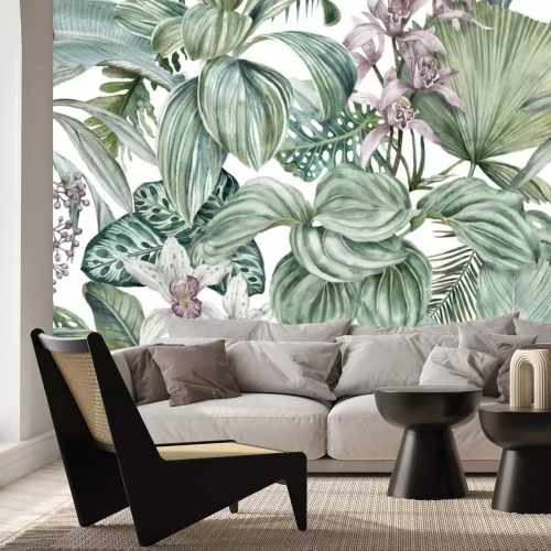 Papier peint  Orchidées parmi la végétation luxuriante