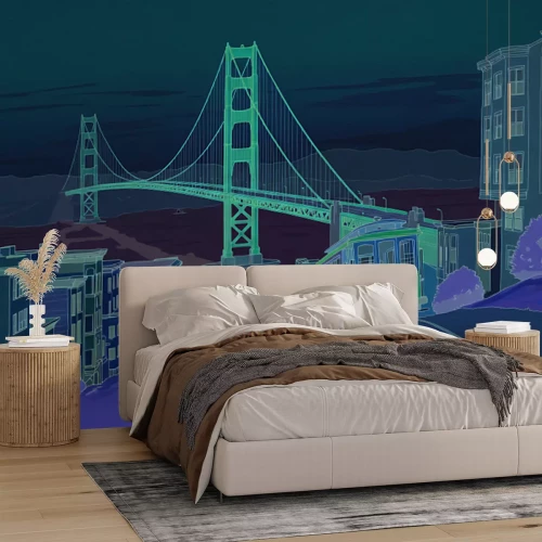 Papier peint  Dessin d'une ville avec un train en marche