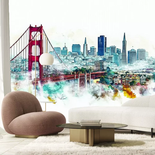 Papier peint  Ville peinte avec de hauts bâtiments