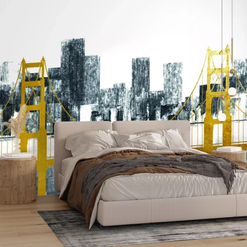 Papier peint  Ville abstraite avec un pont doré