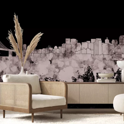 Papier peint  Aquarelle en noir et blanc d'une métropole avec un pont