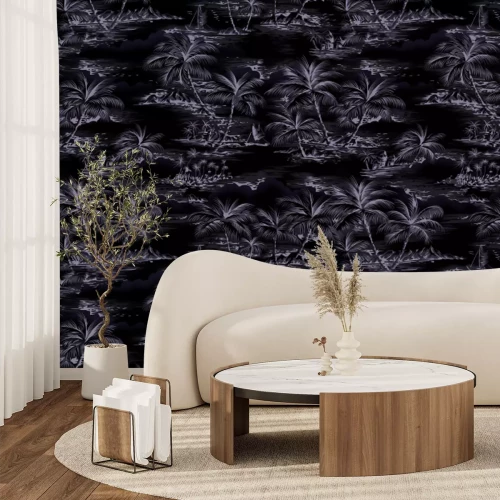 Papier peint  Palmiers en noir et blanc dans les tropiques