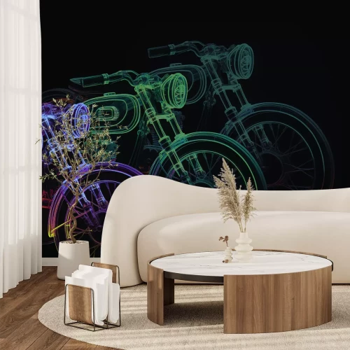 Papier peint  Croquis néon d'une moto rétro