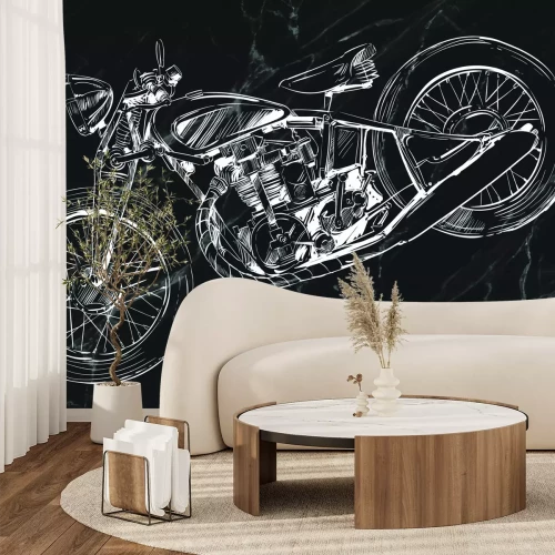 Papier peint  Moto dessinée en noir et blanc