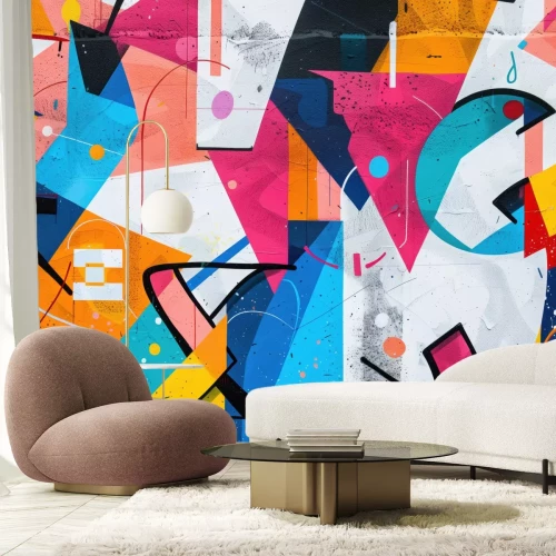 Papier peint  Fresque murale abstraite de graffiti avec des formes géométriques