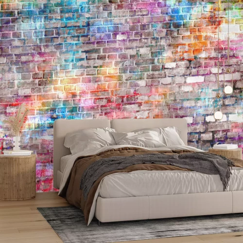 Papier peint  Mur coloré en brique grise avec néon