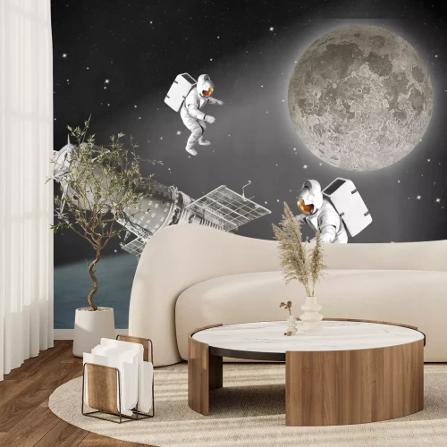 Papier peint  Cosmonautes en orbite sur fond de lune