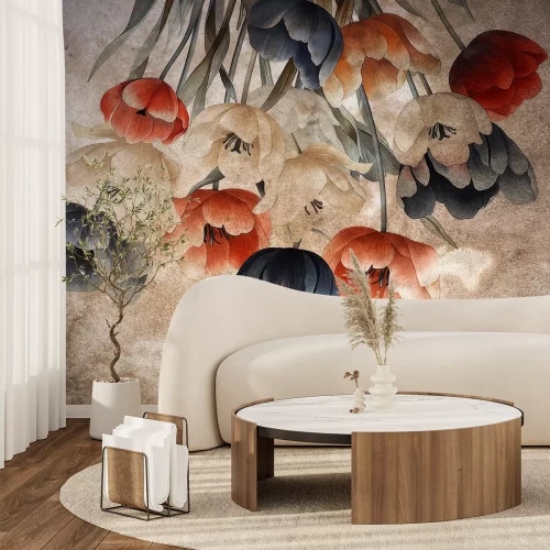 Papier peint  Fleurs de tulipes colorées suspendues