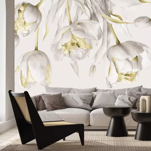 Papier peint  Tulipes beige suspendues