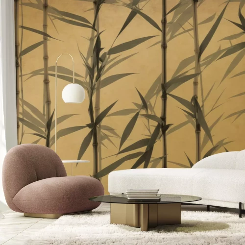 Papier peint  Pousses de bambou sur fond jaune