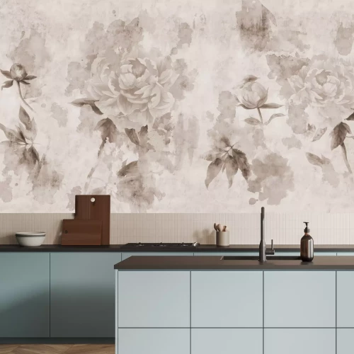 Papier peint  Fleurs monochromes sur béton en style grunge