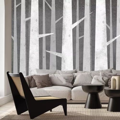 Papier peint  Troncs de bouleau gris avec des branches épineuses