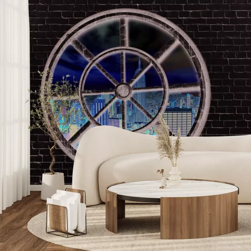 Papier peint  Vue à travers une fenêtre ronde sur New York