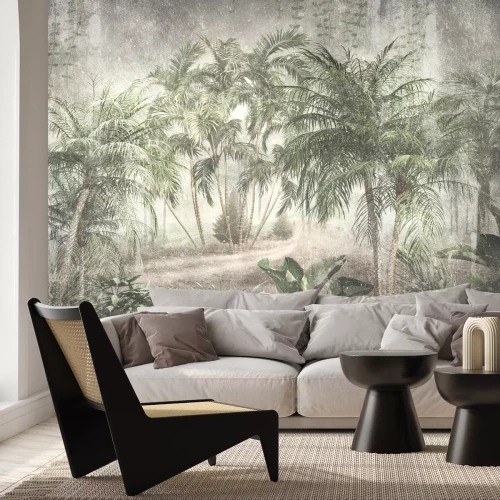 Papier peint  Forêt tropicale avec des palmiers sur du béton