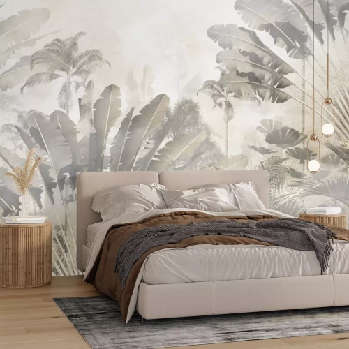 Papier peint  Feuilles de palmier tropicales aux couleurs vives