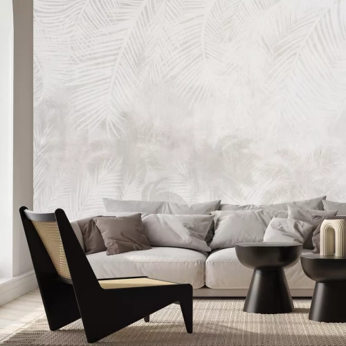 Papier peint  Arbres et feuilles de palmier sur fond en béton