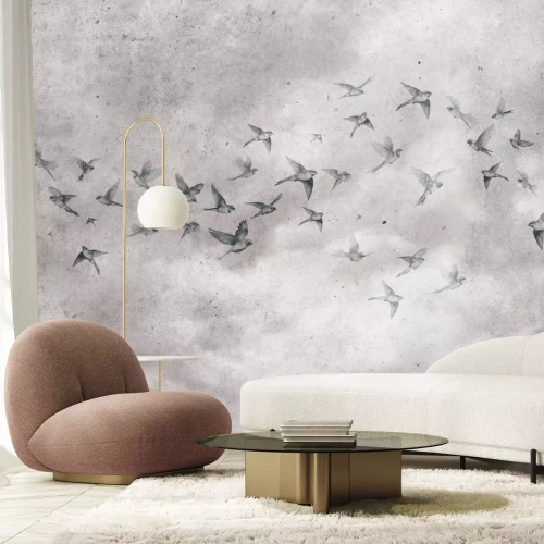 Papier peint  Oiseaux sur fond en béton de style loft