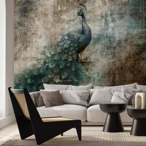 Papier peint  Beau paon abstrait dans le style grunge