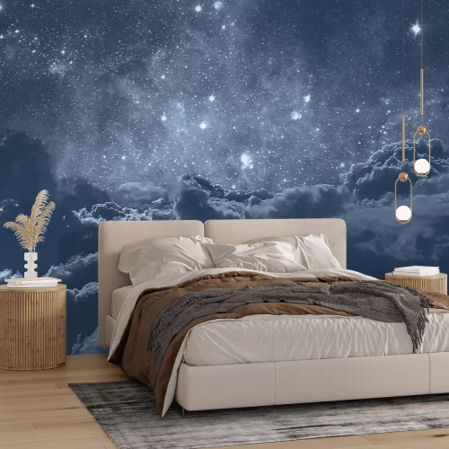 Papier peint  Ciel nocturne avec des nuages et des étoiles