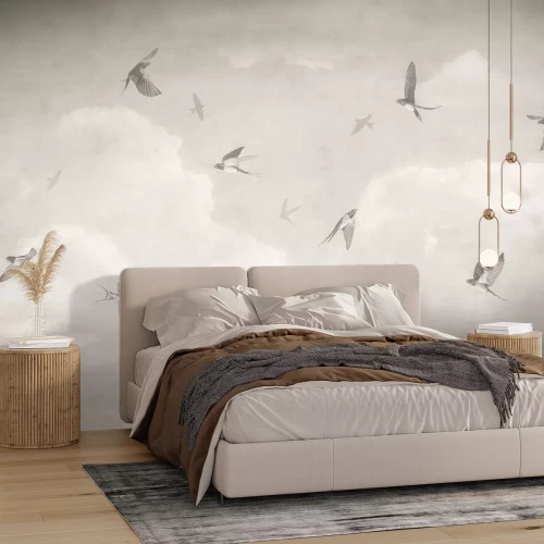 Papier peint  Ciel monochromatique avec des hirondelles en vol