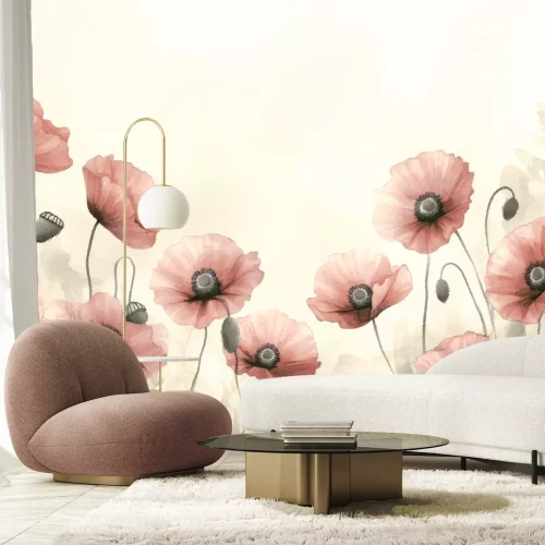 Papier peint  Coquelicots en style aquarelle motif floral délicat