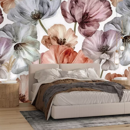 Papier peint  Coquelicots en aquarelle sur fond blanc