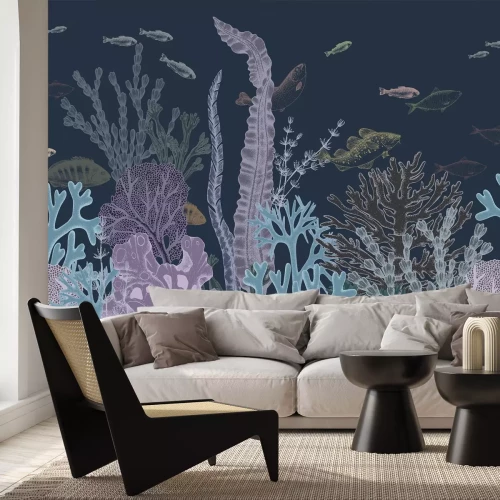 Papier peint  Récif corallien coloré avec poissons en style minimaliste