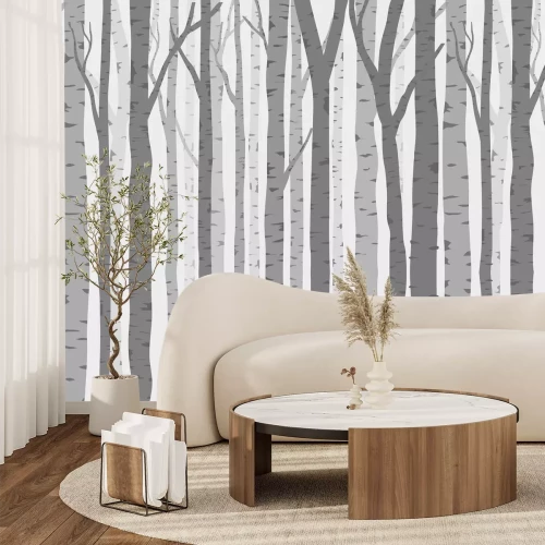 Papier peint  Arbres dans une forêt dense de bouleaux illustration