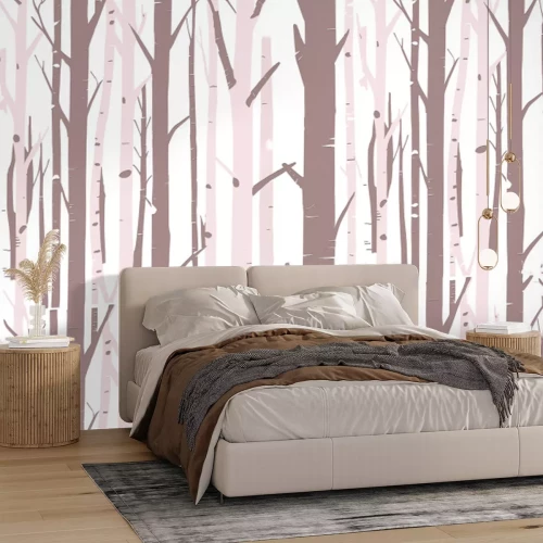 Papier peint  Forêt de bouleaux minimaliste dans un style féerique