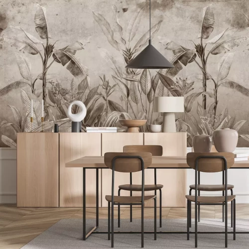 Papier peint  Motif vintage avec végétation exotique de la jungle