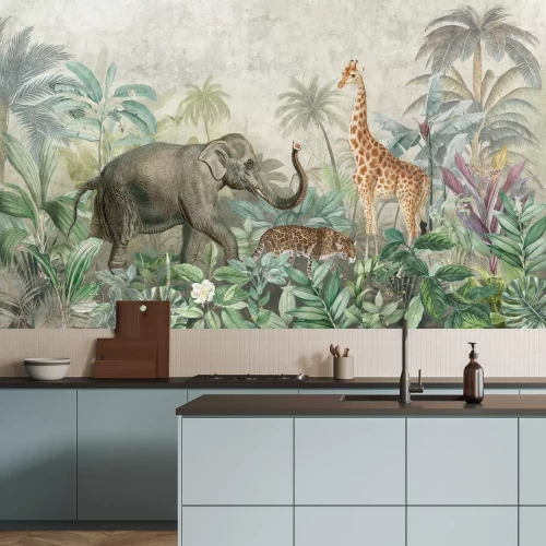 Papier peint  Animaux sauvages parmi la végétation tropicale luxuriante