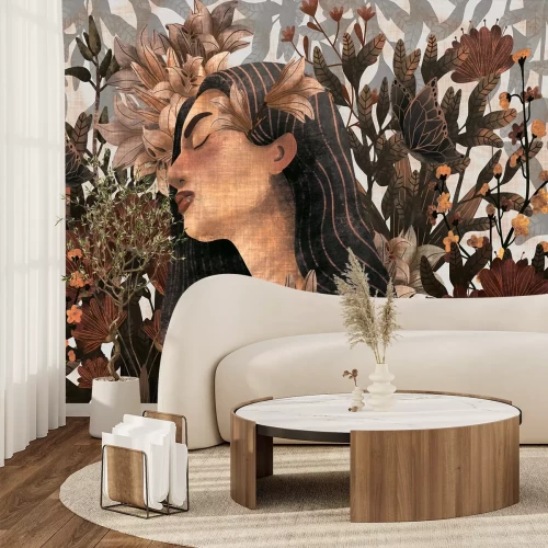 Papier peint  Femme sensuelle entourée de fleurs