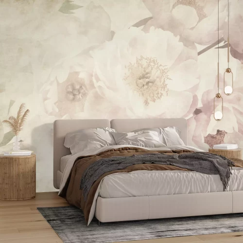 Papier peint  Pivoines romantiques en style rétro