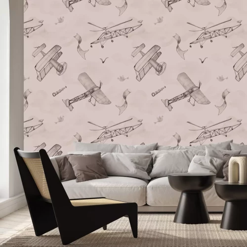 Papier peint  Ciel en aquarelle avec des avions en vol