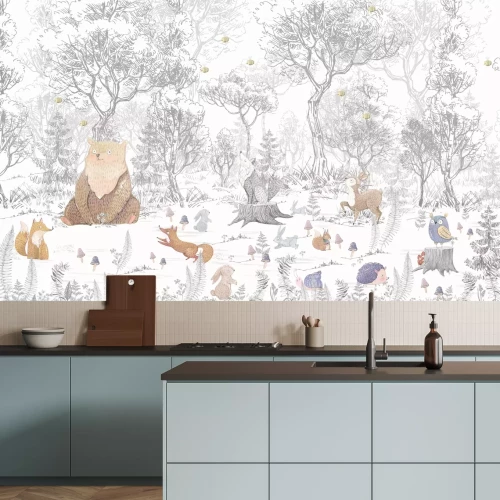 Papier peint  Animaux dans la forêt illustration de style conte de fées