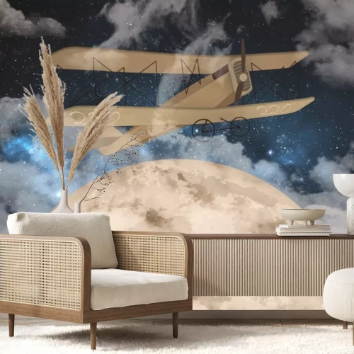 Papier peint  Avion en vol sur fond de ciel brumeux