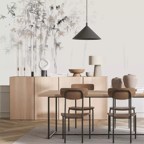 Papier peint  Pousses de bambou et feuilles en style aquarelle