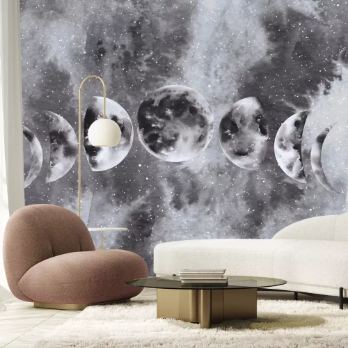 Papier peint  Phases de la lune sur un fond de ciel en aquarelle