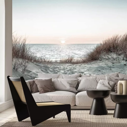 Papier peint  Coucher du soleil sur la mer et plage de sable paysage pittoresque