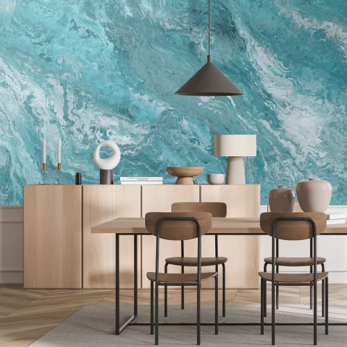 Papier peint  Vagues marines abstraites dans des tons turquoise et bleus