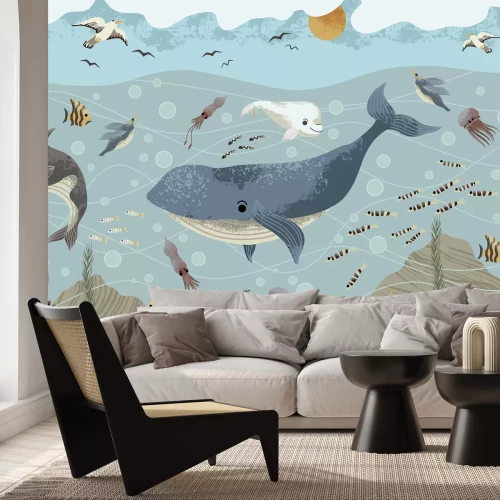 Papier peint  Monde sous-marin féerique avec poissons colorés illustration pour enfants