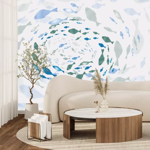 Papier peint  Motif de poisson aquarelle dans le motif abstrait du tourbillon