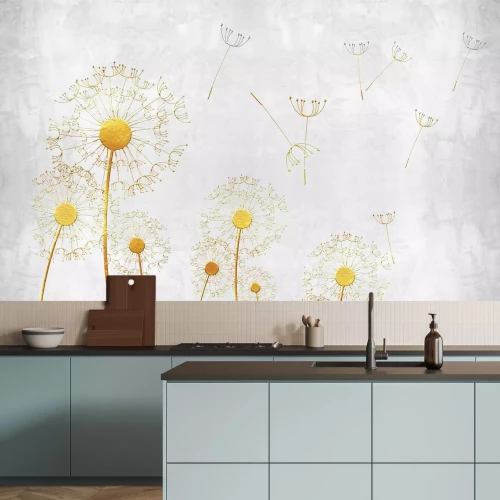 Papier peint  Fleurs de pissenlit sur fond texturé en béton, motif abstrait minimaliste