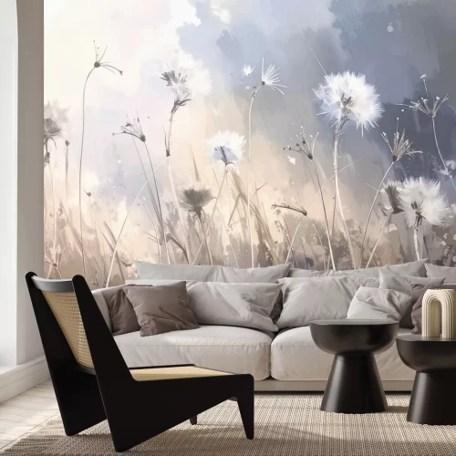 Papier peint  Plantes et herbes en style peinture avec un fond naturel flou