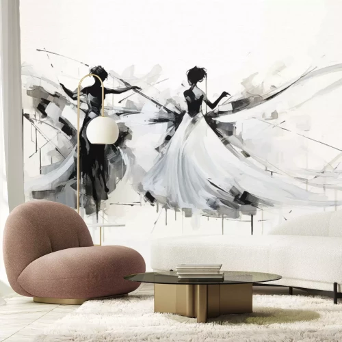 Papier peint  Motif moderne femmes dansantes abstraction sur fond blanc texturé