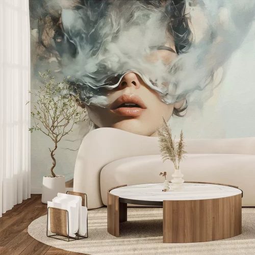 Papier peint  Portrait artistique avec l'image d'une femme et un nuage de fumée