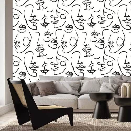 Papier peint  Visages minimalistes line art abstraction moderne